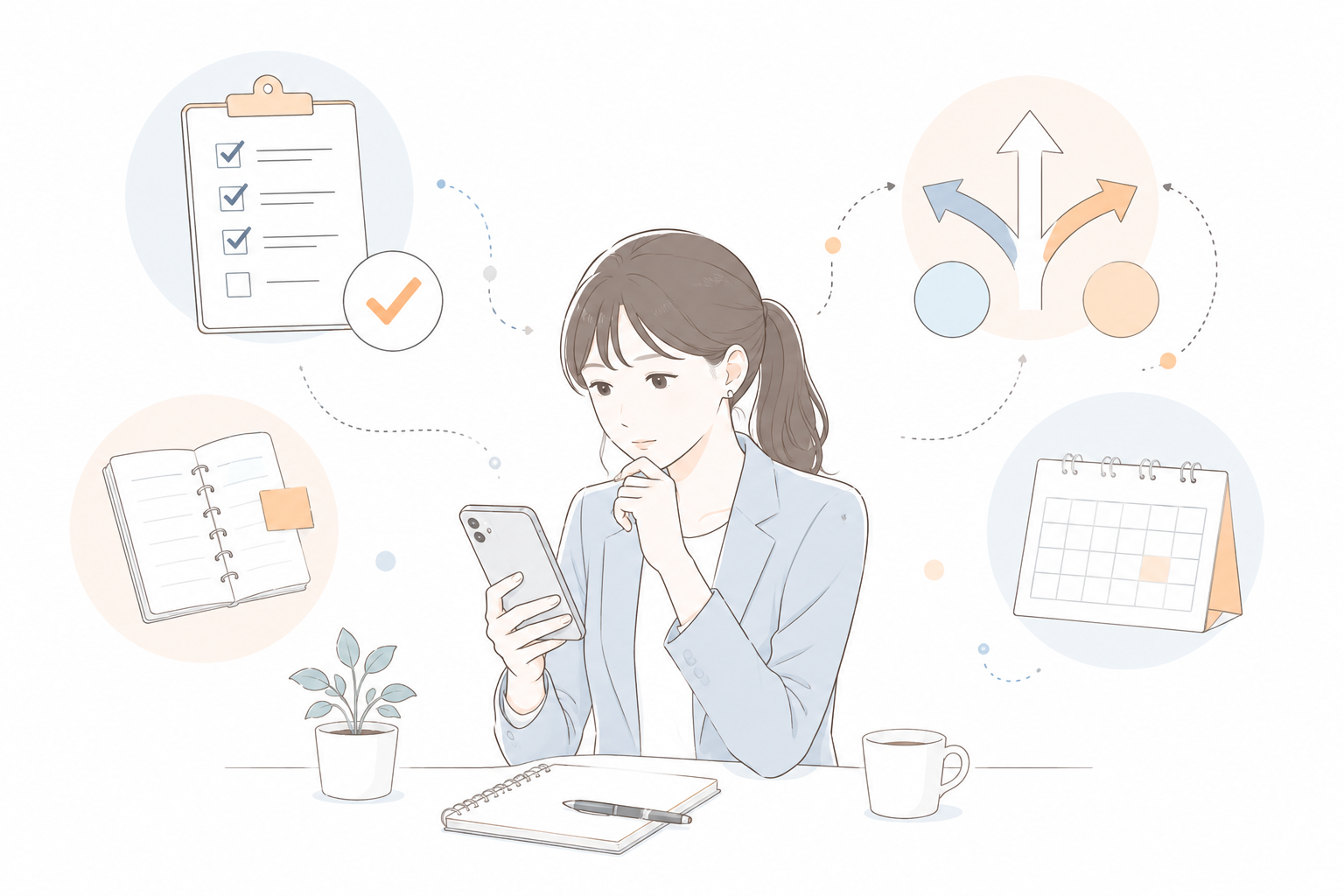 退職代行を使うべきか診断する会社員のイラスト