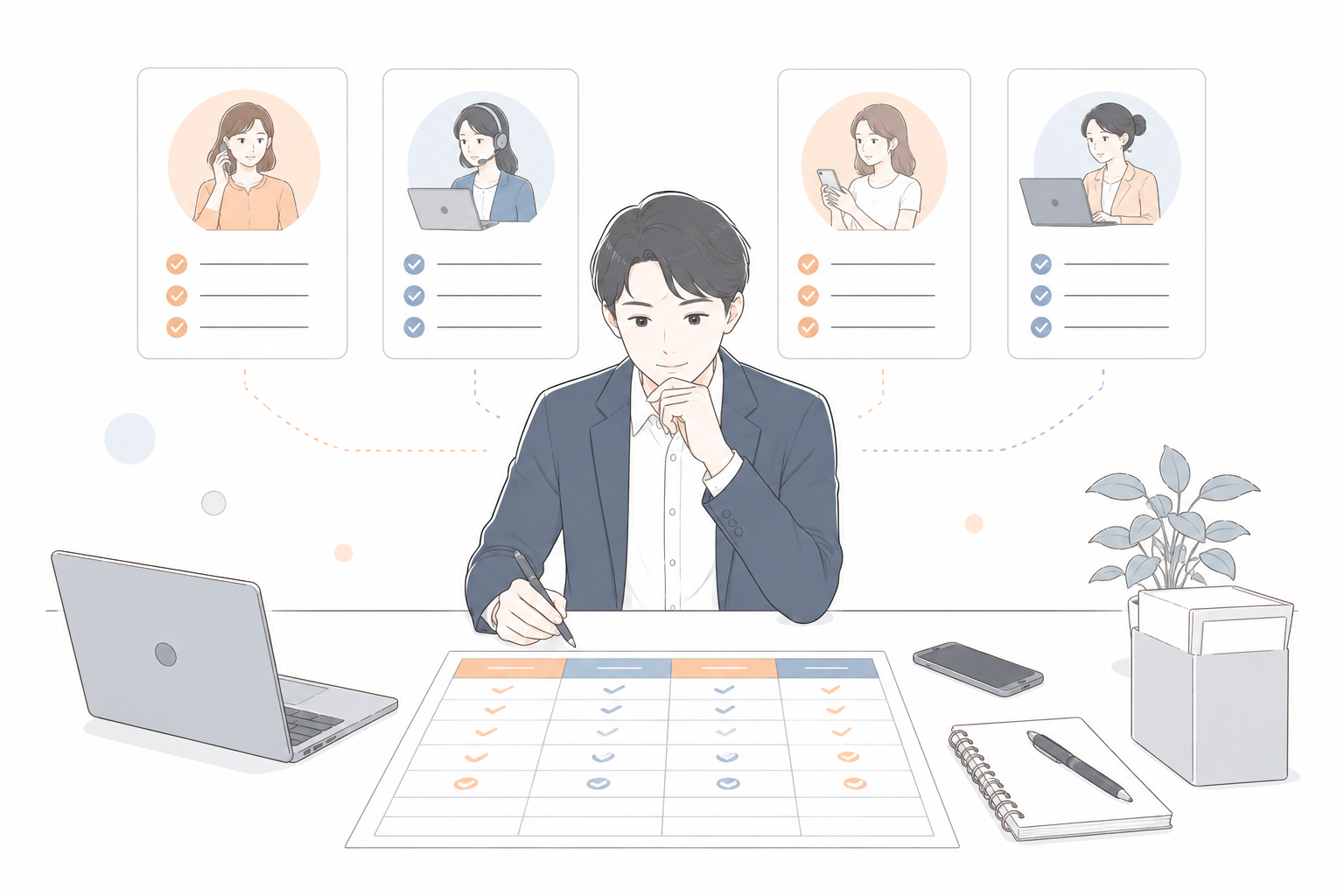 退職代行サービスを比較する会社員のイラスト